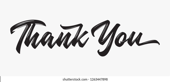 Thank you Hand drawn lettering. Calligraphic Lettering, Modern Calligraphy for Thank You text on white background. Vector illustration.