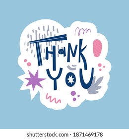 Thank you hand drawn lettering. Funny stickers design. Vector illustration
