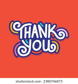 Thank you Hand drawn lettering vector illustration. Calligraphic Lettering, Modern Calligraphy for thank You. Colorful typography of Thank you greeting card.