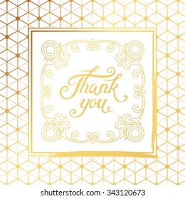 Thank You hand drawn lettering with Art Deco white frame.