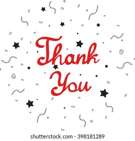 Thank you hand drawn lettering with confetti