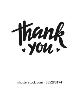 Thank you - hand drawn lettering phrase isolated in white background.  