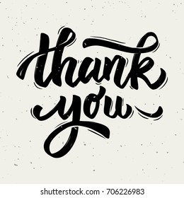Thank you. Hand drawn lettering phrase isolated on white background. Design element for poster, greeting card. Vector illustration