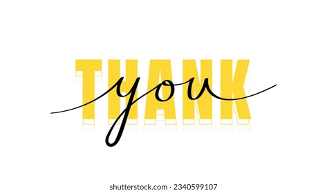 Thank you. Hand drawn line drawing with smooth lines. Typography slogan for printing, poster, banners, card and stickers. Vector illustration.