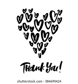 Thank you! Hand drawn phrase for your design with heart shapes. Custom lettering. Can be printed on T-shirts, bags, posters, invitations, cards, phone cases, pillows.