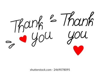 Thank you Hand drawn stylized lettering with heart and decorative elements Greeting concept Set of 2