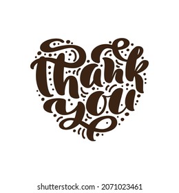 Thank you Hand drawn text in heart frame. Trendy hand lettering quote, graphics, vintage art print for posters and greeting cards design. Illustration for Thanksgiving Day.