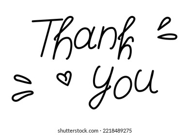 Thank you. Hand drawn text lettering for Thanksgiving Day with hearts shapes and design elements.