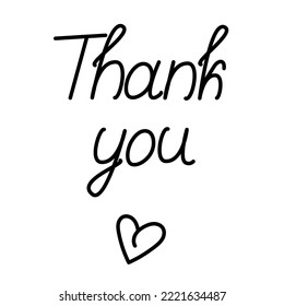 Thank you. Hand drawn text lettering for Thanksgiving Day with hearts shapes. Sticker. Isolate
