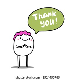 Thank you hand drawn vector illustration with cute cartoon man bubble lettering