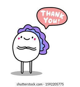 Thank you hand drawn vector illustration in cartoon comic style man violet hair
