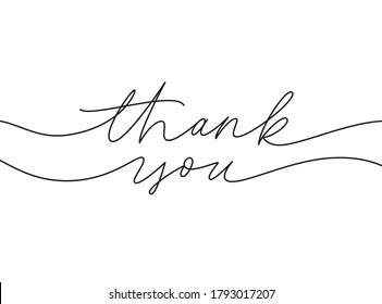 Thank you hand drawn vector modern calligraphy. Thank you handwritten ink illustration, dark brush pen line lettering isolated on white background. Usable for greeting cards, poster, banners, gifts