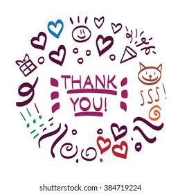 Thank You hand drawn vector scribble icon symbol illustration black lines  