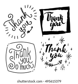 Thank you hand drawn vector illustration, brush pen lettering isolated on white background