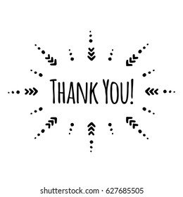 Thank You Hand Drawn Vector Card with Arrows and Dots