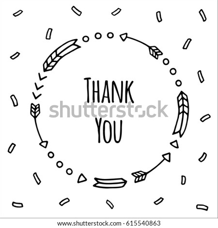 Thank You Hand Drawn Vector Card with Arrows and Particles