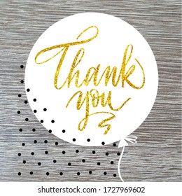 Thank you. Hand drawn vintage print set with hand lettering and flourishing. Golden texture vector. Illustration for greeting card, poster, cushion or T-shirts and bags. Set of greeting card. 