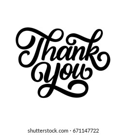 Thank you hand lettering, black vintage calligraphy isolated on white background.