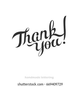 Thank you - hand lettering card, greeting message, elegant postcard, banner, label. Editable vector typographic composition, handmade calligraphy.
