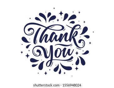 Thank You, Hand lettering Thank You with decorative ink graphic on white background. Banner, poster, greeting card with calligraphy thank you for holiday Thanksgiving Day. Vector Illustration