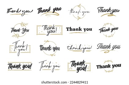 THANK YOU hand lettering designs. Thanks compositions written with decorative calligraphic font.