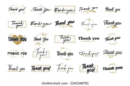 THANK YOU hand lettering designs. Thanks compositions written with decorative calligraphic font.