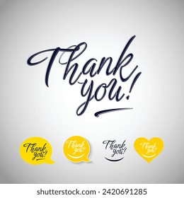 Thank you hand lettering, four emotion icons