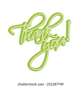 Thank You Hand lettering Greeting Card. Typographical Vector Background green. Handmade calligraphy. 