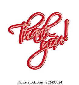 Thank You Hand lettering Greeting Card. Typographical Vector Background red. Handmade calligraphy. 