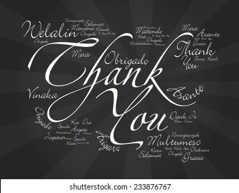 Thank You Hand lettering Greeting Card, typography background in many languages