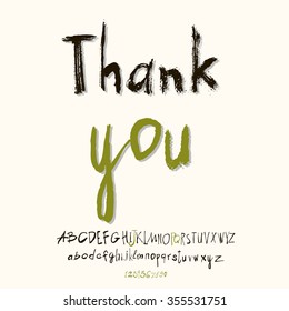 Thank you hand lettering, handmade calligraphy, vector 