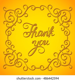 THANK YOU hand lettering - handmade calligraphy.Phrase Thank you in victorian golden frame.Vector illustration