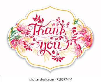 THANK YOU hand lettering - handmade calligraphy.Phrase Thank you for invitation and greeting card, prints and posters.Hipster t-shirt, tattoo,lettering line art doodle design.