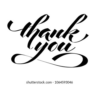 Thank you - hand lettering inscription to holiday design, black and white ink calligraphy