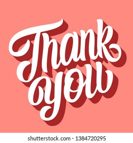 Thank you hand lettering on retro background with 3D shadow. Vintage vector typography illustration.