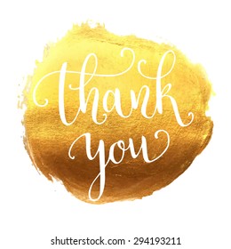 Thank you hand lettering on splash hand drawn abstract colorful golden textured background. Template for your design. Vector illustration