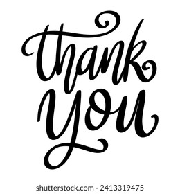 Thank you, hand lettering phrase, poster design, calligraphy vector illustration