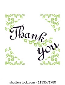 'Thank you' hand lettering quote surrounded by hand drawn floral elements