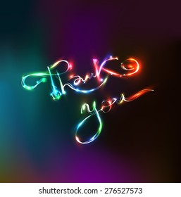 Thank you hand lettering with rainbow's colors - handmade calligraphy in pyrotechnics style,