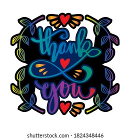 Thank you hand lettering. Slogan concept. Greeting card.