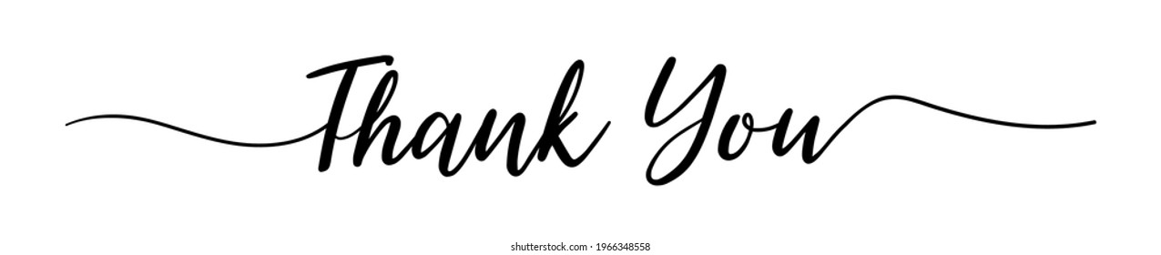 Thank You. Thank you hand Lettering. Typography Design Inspiration. Thank you lettering style word for sign, banner, card. Isolated. Black colored. On a white background. Vector