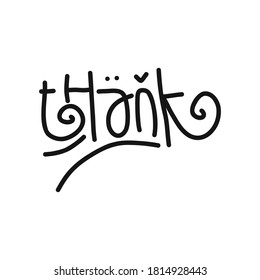 THANK YOU hand lettering, vector illustration. Hand drawn lettering card background. Modern handmade calligraphy. Hand drawn lettering element for your design. 