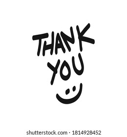 THANK YOU hand lettering, vector illustration. Hand drawn lettering card background. Modern handmade calligraphy. Hand drawn lettering element for your design. 