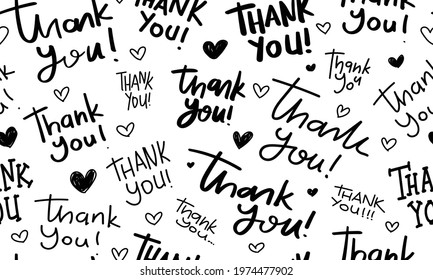 Thank you hand letterings and hearts seamless pattern texture background design for fashion graphics, textile prints, decors, wallpapers etc