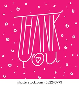 Thank you hand made inscription. Lettering for congratulation in Thanksgiving day. White script for gift on pink background