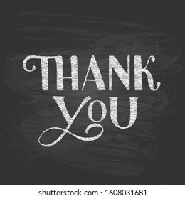 Thank you hand written on chalkboard background. Grunge vector illustration. Easy to edit template for wedding thank you cards, tags, banners, posters, labels, etc.