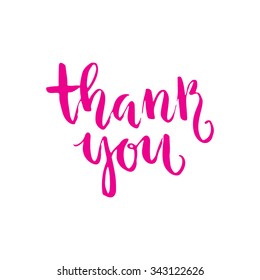 Thank you - handdrawn calligraphic lettering. Unique typographic element for postcard, greeting card or thank you card. Vector illustration.
