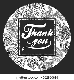 Thank You handmade lettering calligraphy emblem design with floral ornament