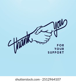 Ícone de sinal de aperto de mão de obrigado. Símbolo comercial bem-sucedido. Fonte manuscrita de Thank you . Obrigado Pelo Vosso Apoio. Dia de agradecimento