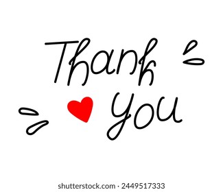 Thank you Handwriting lettering design idea with decorative element and red heart shape Thanksgiving